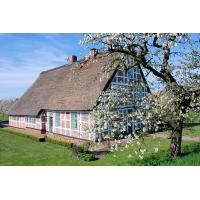 2620_1807 Bauernhaus mit Reetdach - blühender Kirschbaum. | 